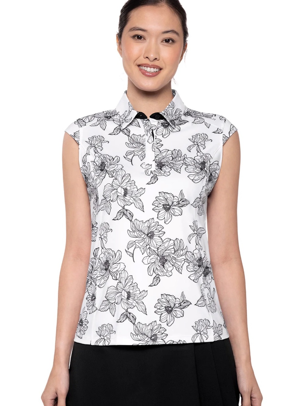 Coolibar //Sun Protection Sleeveless Golf Polo Shirt Black with Flower  XXL